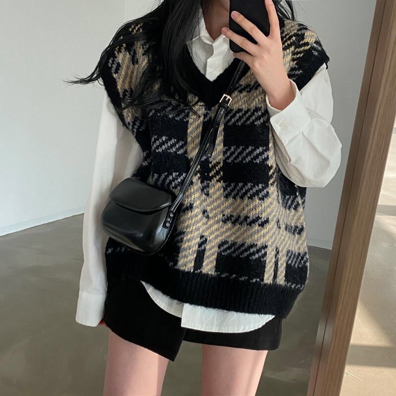 Women Formal Wear Korean - Maglioni da donna scozzesi Top 2025