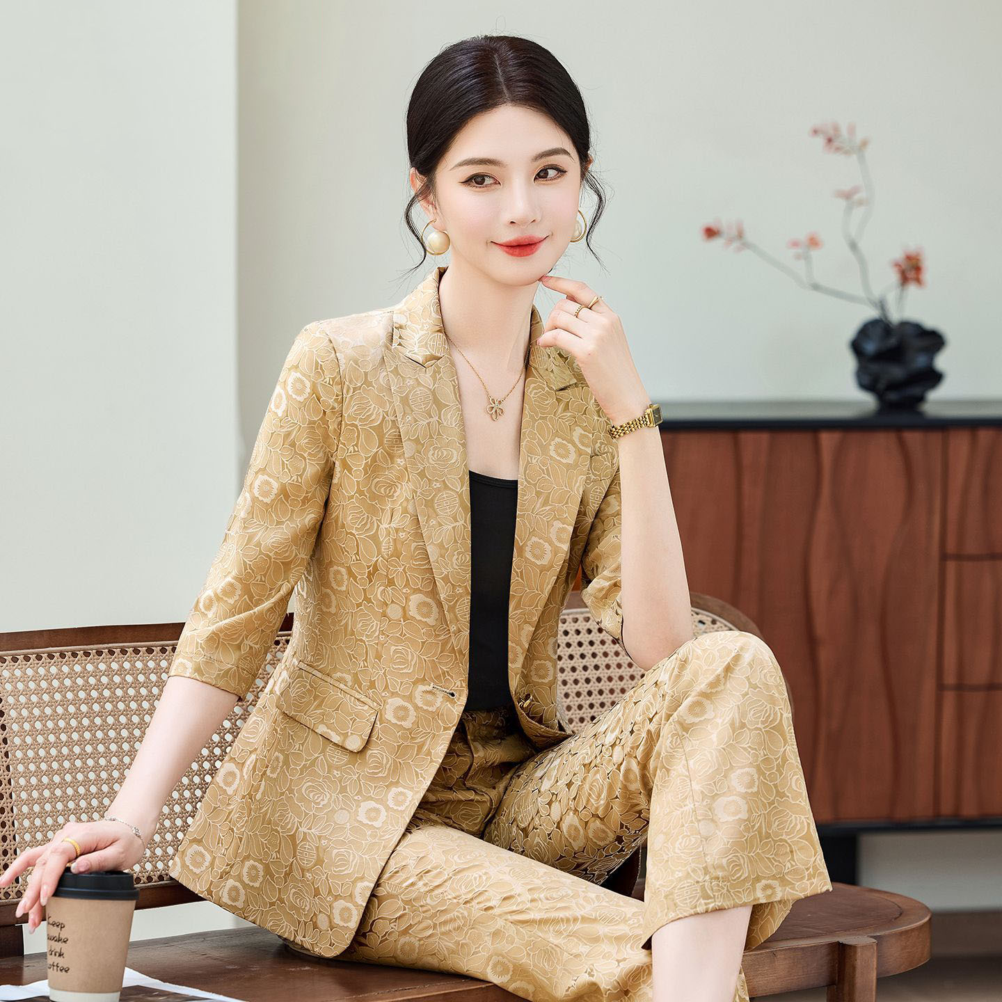 Women'S Elegant Formal Wear - Completo Professionale Donna Mezza Manica Albicocca