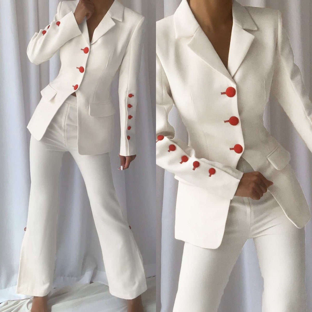 Women Formal Wear With Blazer - Completo da Ufficio Rosso e Bianco