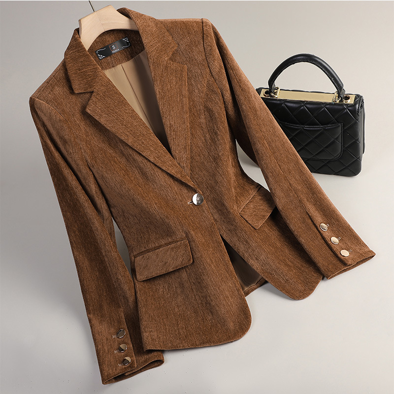 Women Formal Wear With Blazer - Blazer in Velluto Giallo Oro per