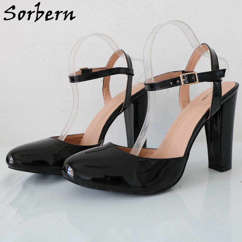 Pump Heel Block - Sorbern nero lucido blocco tacco alto