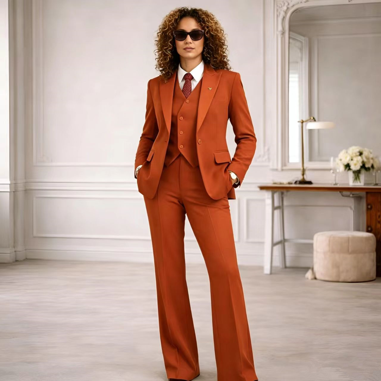 Women Formal Wear Tailor - Completo da Donna Rust 3 Pezzi