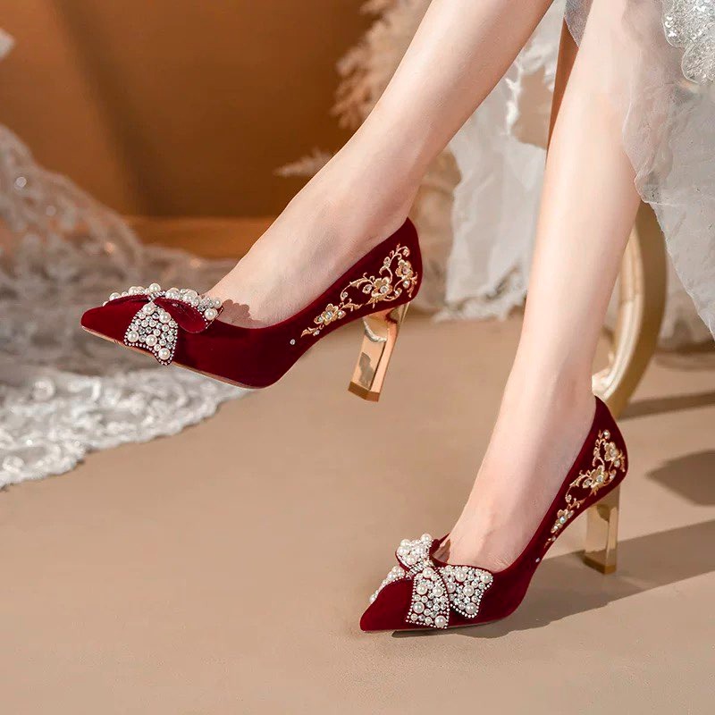 Pump Heel Block - Scarpe singole con tacco largo ricamato