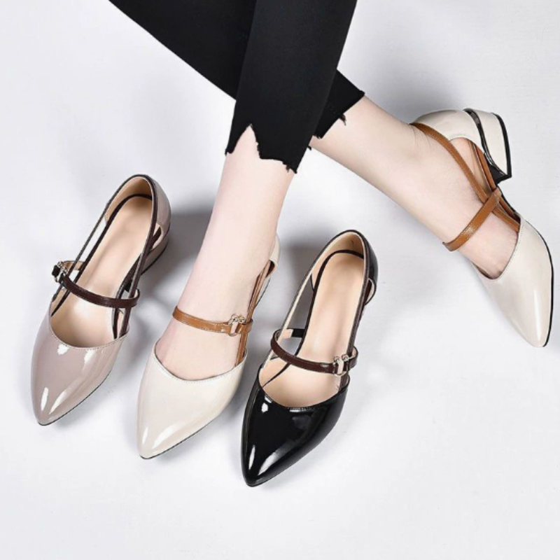 Pump Heel Block - Scarpe da Donna Bicolore con Cinturino