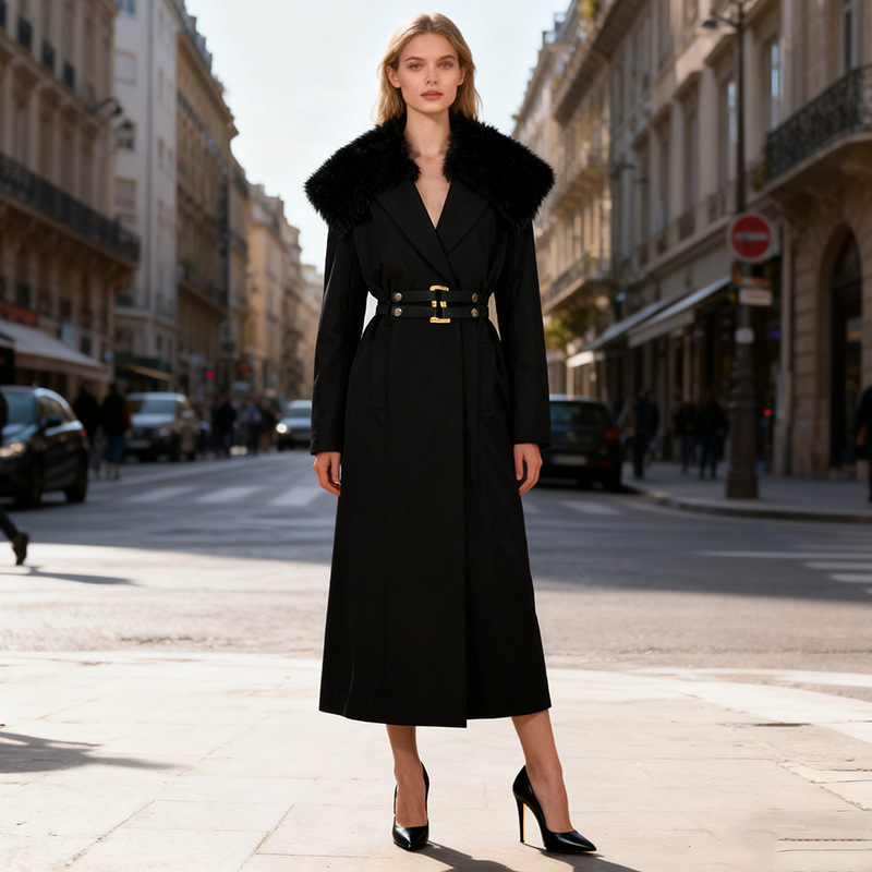 Women Formal Wear Belt - Cappotto da donna in pelliccia Giacca