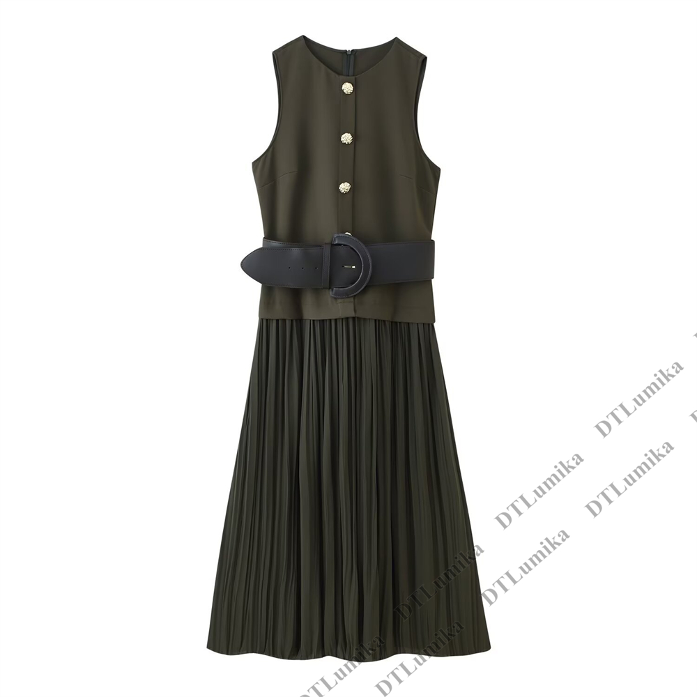 Abito midi da donna verde oliv - Women Formal Wear Belt recensione e prezzo
