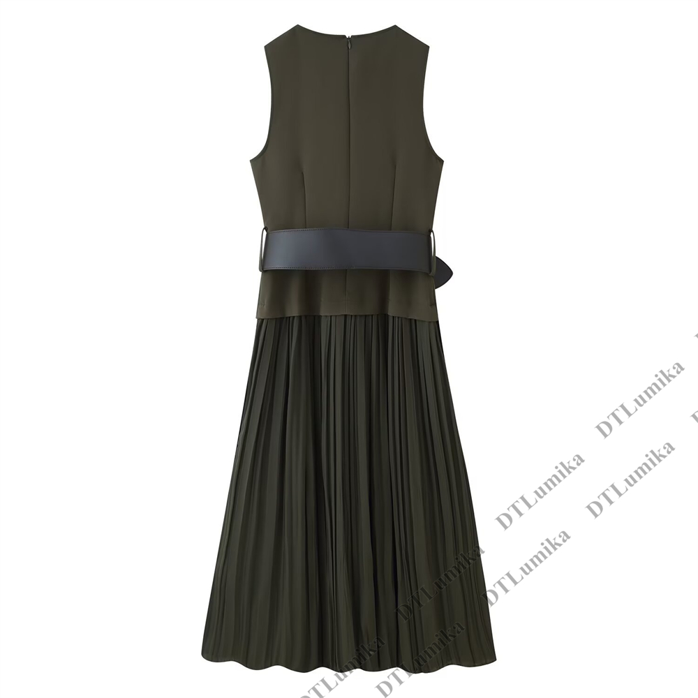 Abito midi da donna verde oliv - Women Formal Wear Belt recensione e prezzo