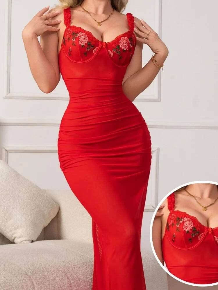 Abito rosso increspato con cin - Women Formal Wear Trends recensione e prezzo