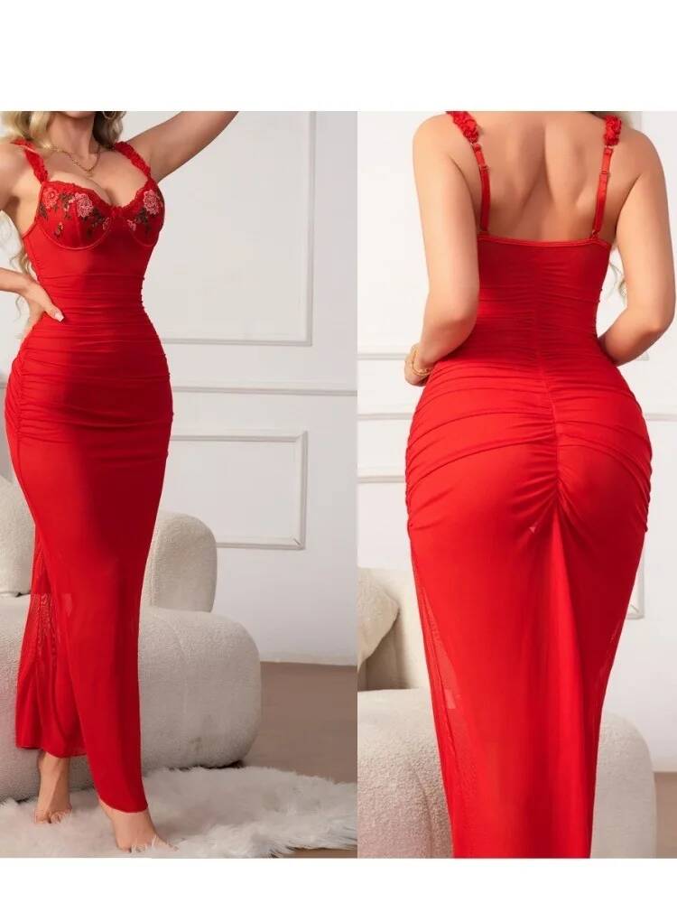 Abito rosso increspato con cin - Women Formal Wear Trends recensione e prezzo